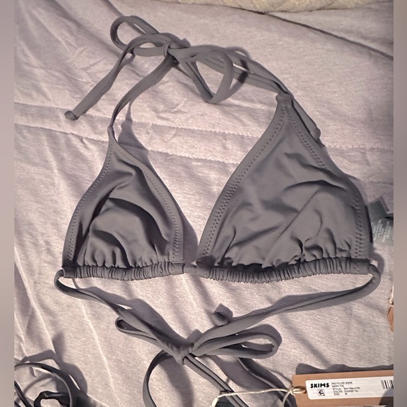 SET Skims NWT recycled swim dipped tie bottom & triangle bikini top gunmetal S/M - Picture 3 of 11